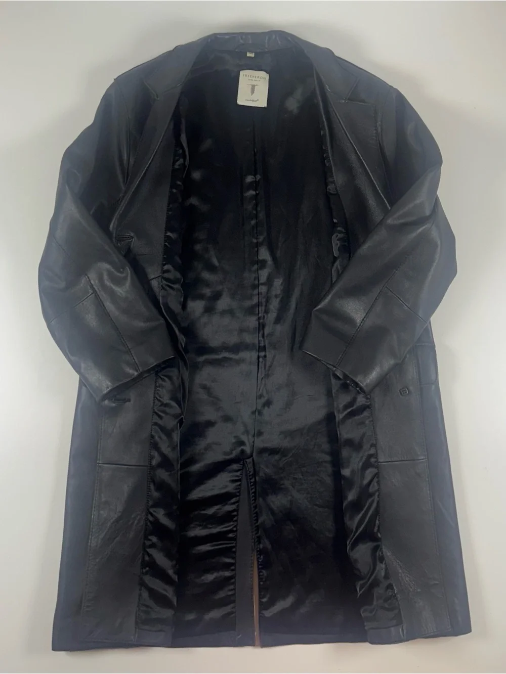 Men's Black Leather Button-Front Trench Coat
